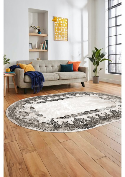 Baskılı Kaymaz Yıkanabilir Renkli Klasik Desen Oval Yolluk Salon Halısı, O-Klasik-08-Vizon, indirimleri