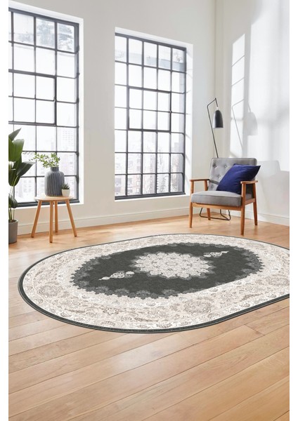 Baskılı Kaymaz Yıkanabilir Göbekli Klasik Desen Oval Mutfak Salon Halısı, O-Klasik-03-Vizon, fiyatları