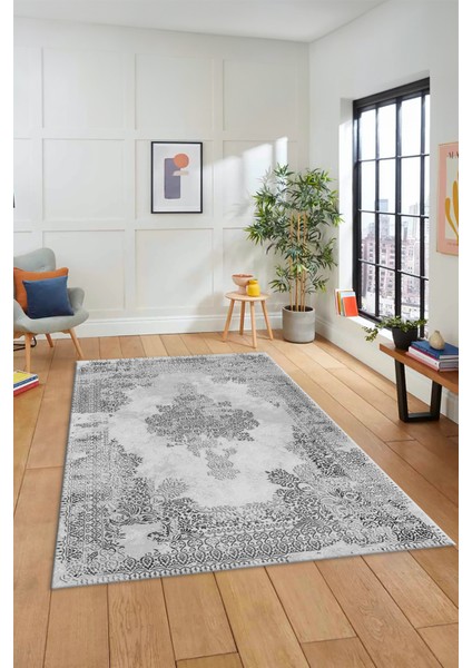 Sade Klasik Desenli Dijital Kaymaz Yıkanabilir Yolluk Mutfak Salon Halısı, Klasik-22-Gri, fırsatları