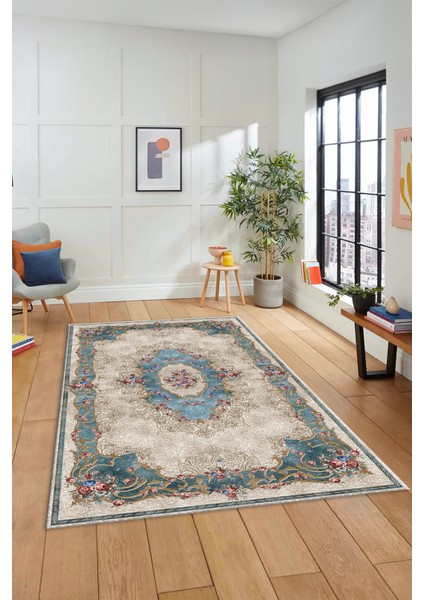 Çiçekli Klasik Motifli Dijital Kaymaz Yıkanabilir Yolluk Mutfak Salon Halısı, Klasik-29-Mavi, fiyatları