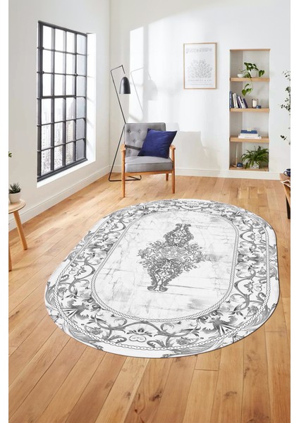 Göbekli Klasik Motifli Dijital Kaymaz Yıkanabilir Oval Yolluk Salon Halısı, O-Klasik-28-Beyaz, modelleri