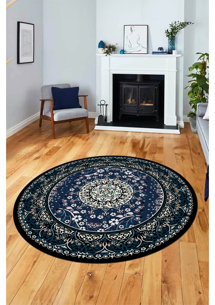 Şık Klasik Desen Dijital Kaymaz Taban Yıkanabilir Yuvarlak Mutfak Salon Halısı, Y-Klasik-14-Mavi, modelleri