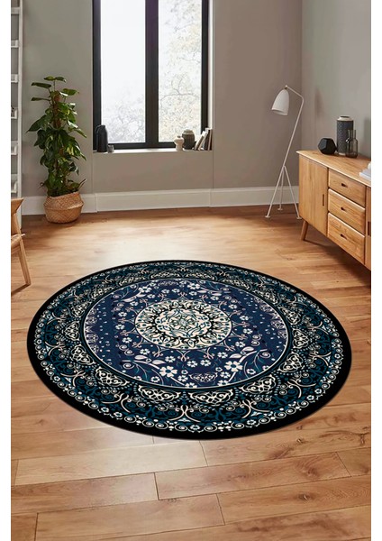 Şık Klasik Desen Dijital Kaymaz Taban Yıkanabilir Yuvarlak Mutfak Salon Halısı, Y-Klasik-14-Mavi, fırsatları