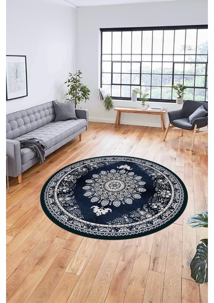 Klasik Desen Dijital Kaymaz Taban Yıkanabilir Yuvarlak Mutfak Salon Halısı, Y-Klasik-13-Mavi, fiyatları