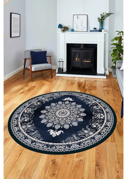 Klasik Desen Dijital Kaymaz Taban Yıkanabilir Yuvarlak Mutfak Salon Halısı, Y-Klasik-13-Mavi, modelleri