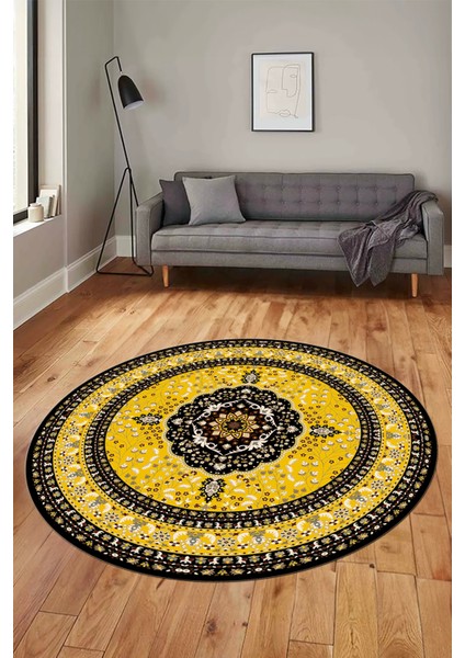 Renkli Klasik Desen Dijital Kaymaz Yıkanabilir Yuvarlak Mutfak Salon Halısı, Y-Klasik-26-Sarı, fiyatları