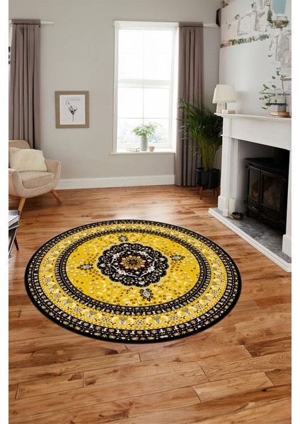 Renkli Klasik Desen Dijital Kaymaz Yıkanabilir Yuvarlak Mutfak Salon Halısı, Y-Klasik-26-Sarı, modelleri