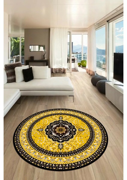 Renkli Klasik Desen Dijital Kaymaz Yıkanabilir Yuvarlak Mutfak Salon Halısı, Y-Klasik-26-Sarı, fırsatları