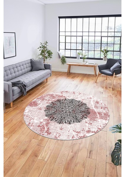 Şık Tasarım Klasik Dijital Kaymaz Taban Yıkanabilir Yuvarlak Salon Halısı, Y-Klasik-19-Pembe,