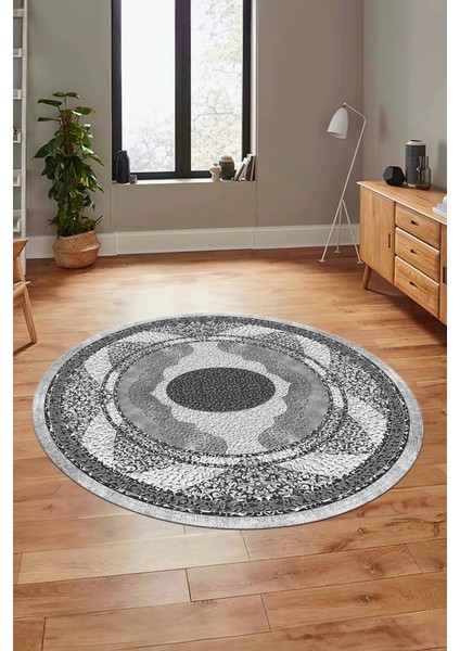 Göbekli Klasik Desenli Dijital Kaymaz Yıkanabilir Yuvarlak Mutfak Salon Halısı, Y-Klasik-24-Gri, fiyatları