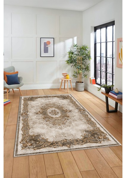 Çiçekli Klasik Motifli Dijital Kaymaz Yıkanabilir Yolluk Mutfak Salon Halısı, Klasik-29-Kahve, fiyatları