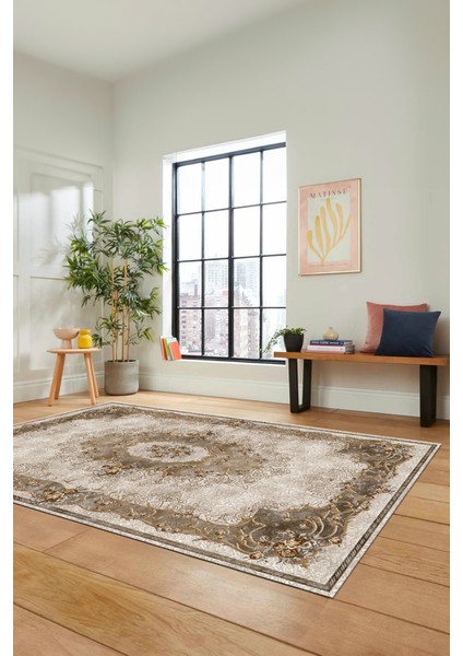 Çiçekli Klasik Motifli Dijital Kaymaz Yıkanabilir Yolluk Mutfak Salon Halısı, Klasik-29-Kahve, modelleri