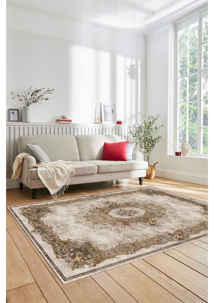 Çiçekli Klasik Motifli Dijital Kaymaz Yıkanabilir Yolluk Mutfak Salon Halısı, Klasik-29-Kahve, indirimleri