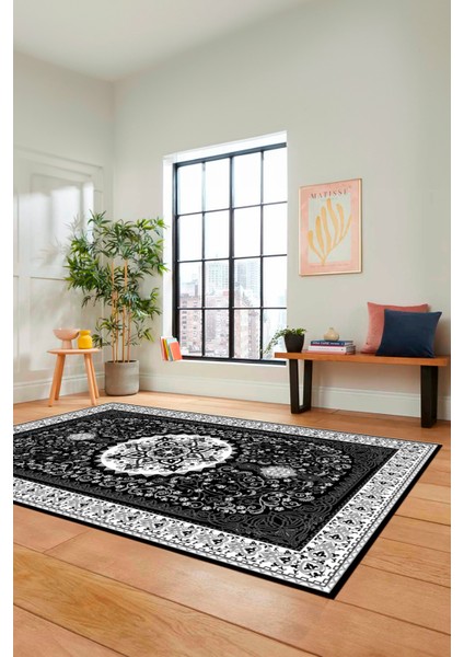 Renkli Klasik Motifli Dijital Kaymaz Yıkanabilir Yolluk Mutfak Salon Halısı, Klasik-27-Antrasit, modelleri