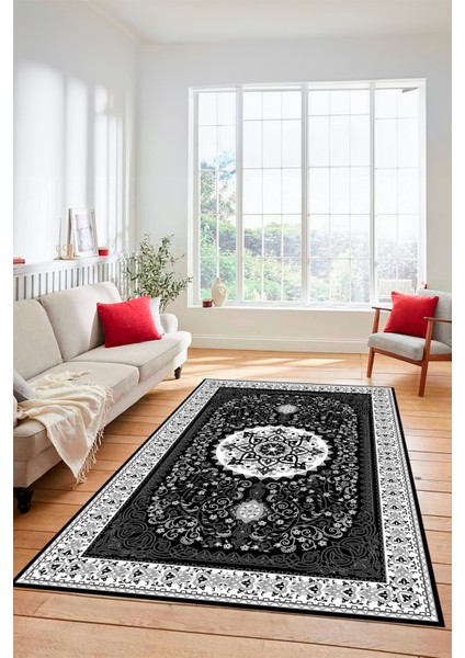 Renkli Klasik Motifli Dijital Kaymaz Yıkanabilir Yolluk Mutfak Salon Halısı, Klasik-27-Antrasit, fırsatları