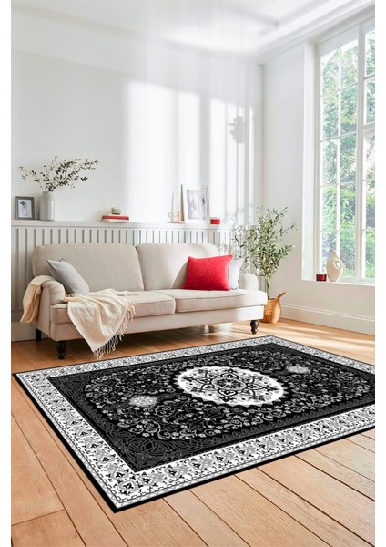 Renkli Klasik Motifli Dijital Kaymaz Yıkanabilir Yolluk Mutfak Salon Halısı, Klasik-27-Antrasit, indirimleri