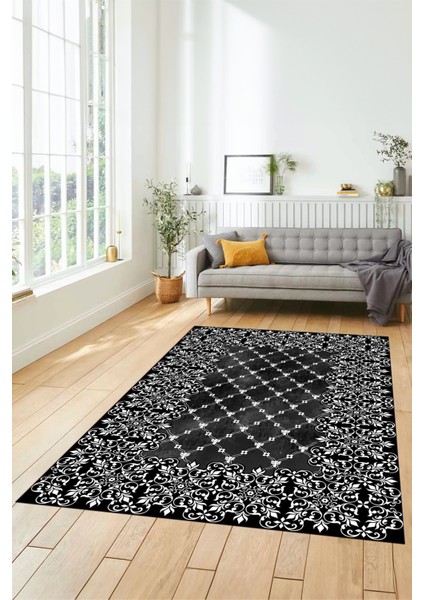 Dijital Kaymaz Yıkanabilir Klasik Desen Yolluk Mutfak Salon Halısı, Klasik-04-Siyah, indirimleri