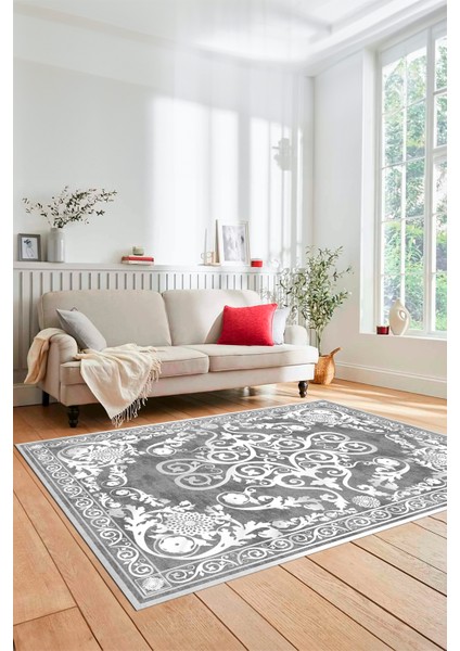 Dijital Kaymaz Yıkanabilir Klasik Desenli Yolluk Mutfak Salon Halısı, Klasik-09-Gri, fiyatları