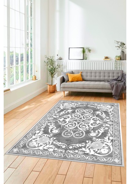 Dijital Kaymaz Yıkanabilir Klasik Desenli Yolluk Mutfak Salon Halısı, Klasik-09-Gri, modelleri