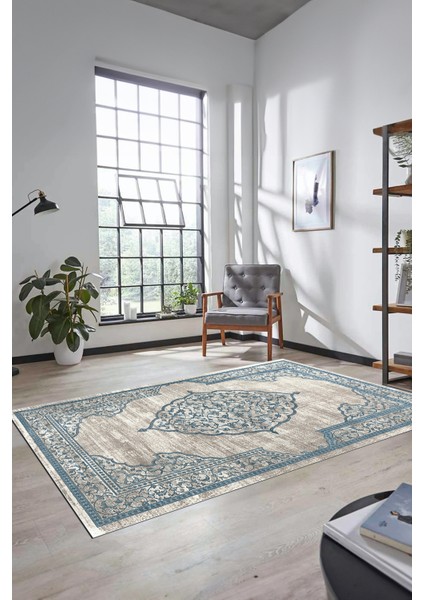 Zarif Klasik Desen Dijital Kaymaz Taban Yıkanabilir Yolluk Mutfak Salon Halısı, Klasik-15-Mavi, fırsatları