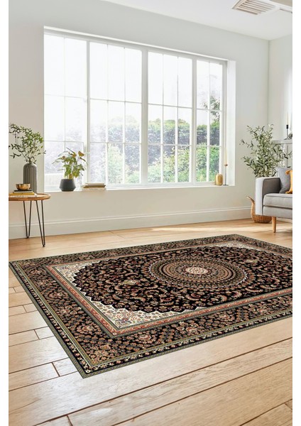 Klasik Desenli Dijital Kaymaz Yıkanabilir Yolluk Mutfak Koridor Salon Halısı, Klasik-21-Siyah,