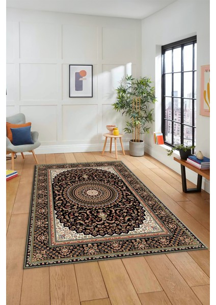 Klasik Desenli Dijital Kaymaz Yıkanabilir Yolluk Mutfak Koridor Salon Halısı, Klasik-21-Siyah, fırsatları