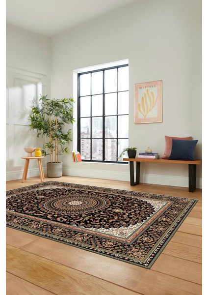 Klasik Desenli Dijital Kaymaz Yıkanabilir Yolluk Mutfak Koridor Salon Halısı, Klasik-21-Siyah, indirimleri