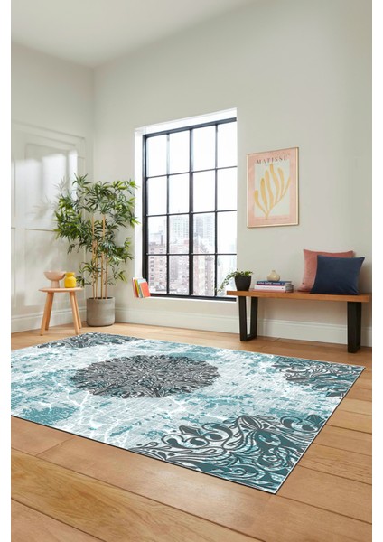 Şık Klasik Desen Dijital Kaymaz Taban Yıkanabilir Yolluk Mutfak Salon Halısı, Klasik-19-Mavi, indirimleri