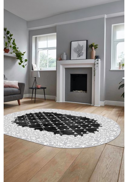 Baskılı Kaymaz Yıkanabilir Klasik Desen Yolluk Oval Mutfak Salon Halısı, O-Klasik-04-Beyaz, fırsatları