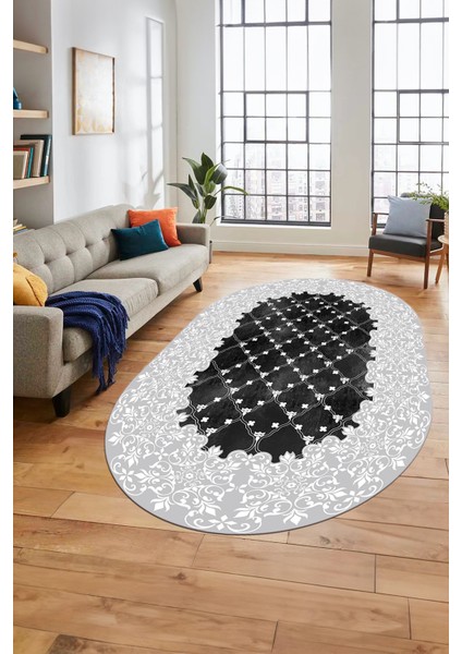 Baskılı Kaymaz Yıkanabilir Klasik Desen Yolluk Oval Mutfak Salon Halısı, O-Klasik-04-Beyaz, indirimleri