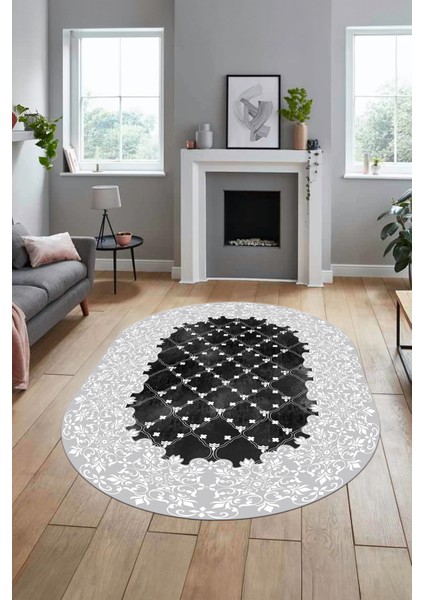 Baskılı Kaymaz Yıkanabilir Klasik Desen Yolluk Oval Mutfak Salon Halısı, O-Klasik-04-Beyaz, modelleri