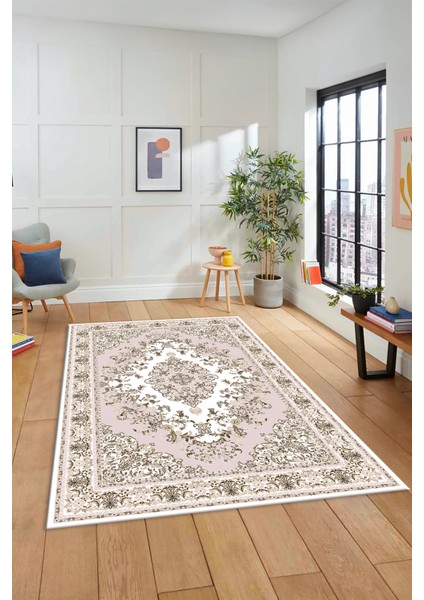 Klasik Desenli Dijital Kaymaz Yıkanabilir Yolluk Mutfak Salon Halısı, Klasik-23-Pembe, modelleri
