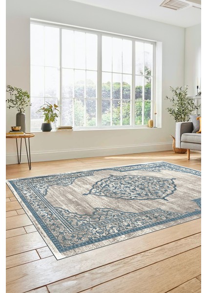 Zarif Klasik Desen Dijital Kaymaz Taban Yıkanabilir Yolluk Mutfak Salon Halısı, Klasik-15-Mavi, fiyatları