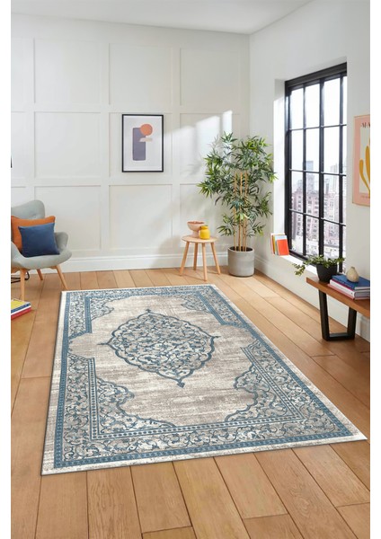 Zarif Klasik Desen Dijital Kaymaz Taban Yıkanabilir Yolluk Mutfak Salon Halısı, Klasik-15-Mavi, indirimleri