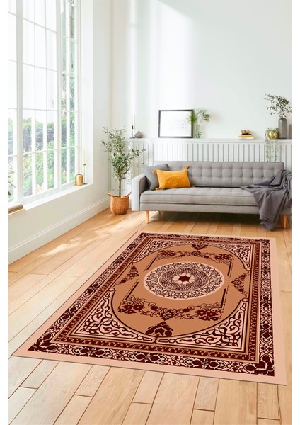 Modern Klasik Desen Dijital Kaymaz Taban Yıkanabilir Yolluk Mutfak Salon Halısı, Klasik-17-Bordo,