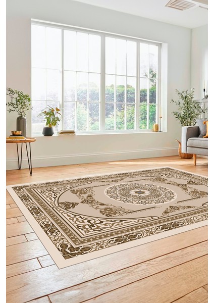 Modern Klasik Desen Dijital Kaymaz Taban Yıkanabilir Yolluk Mutfak Salon Halısı, Klasik-17-Kahve, fiyatları