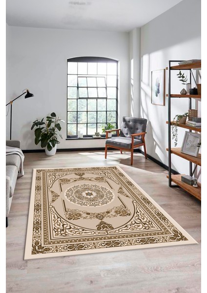 Modern Klasik Desen Dijital Kaymaz Taban Yıkanabilir Yolluk Mutfak Salon Halısı, Klasik-17-Kahve, modelleri