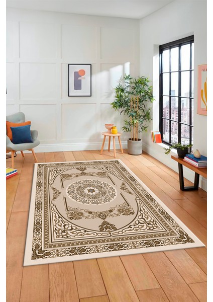 Modern Klasik Desen Dijital Kaymaz Taban Yıkanabilir Yolluk Mutfak Salon Halısı, Klasik-17-Kahve, indirimleri