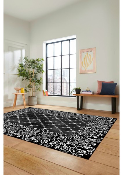 Dijital Kaymaz Yıkanabilir Klasik Desen Yolluk Mutfak Salon Halısı, Klasik-04-Siyah, fiyatları