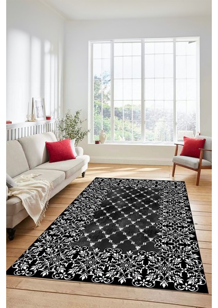 Dijital Kaymaz Yıkanabilir Klasik Desen Yolluk Mutfak Salon Halısı, Klasik-04-Siyah, modelleri