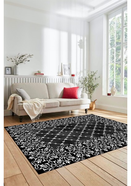 Dijital Kaymaz Yıkanabilir Klasik Desen Yolluk Mutfak Salon Halısı, Klasik-04-Siyah, fırsatları