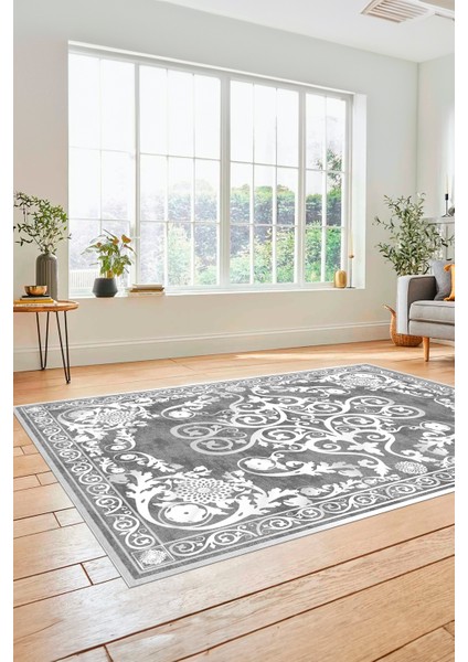 Dijital Kaymaz Yıkanabilir Klasik Desenli Yolluk Mutfak Salon Halısı, Klasik-09-Gri, fırsatları