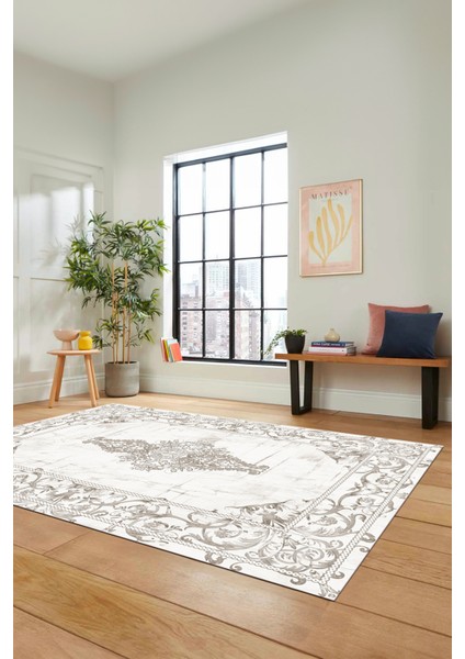 Göbekli Klasik Motifli Dijital Kaymaz Yıkanabilir Yolluk Mutfak Salon Halısı, Klasik-28-Krem, modelleri