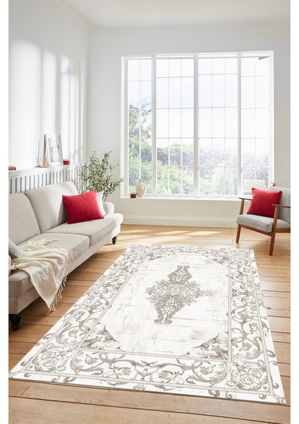 Göbekli Klasik Motifli Dijital Kaymaz Yıkanabilir Yolluk Mutfak Salon Halısı, Klasik-28-Krem, fırsatları