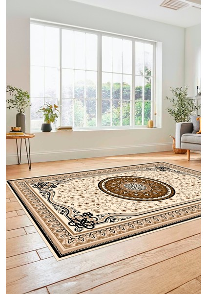 Göbekli Klasik Desen Dijital Kaymaz Taban Yıkanabilir Yolluk Mutfak Salon Halısı, Klasik-18-Kahve, fiyatları