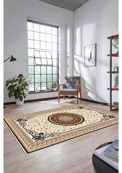 Göbekli Klasik Desen Dijital Kaymaz Taban Yıkanabilir Yolluk Mutfak Salon Halısı, Klasik-18-Kahve, fırsatları