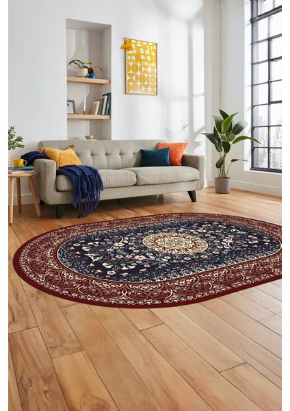 Şık Klasik Dijital Kaymaz Taban Yıkanabilir Oval Yolluk Mutfak Salon Halısı, O-Klasik-14-Bordo, modelleri