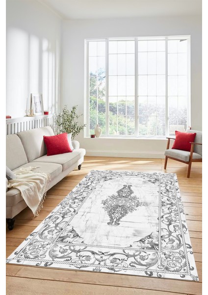 Göbekli Klasik Motifli Dijital Kaymaz Yıkanabilir Yolluk Mutfak Salon Halısı, Klasik-28-Beyaz, fırsatları