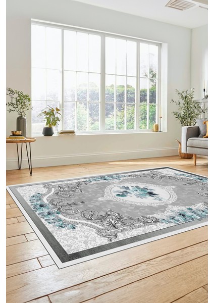 Çiçekli Klasik Desen Dijital Kaymaz Taban Yıkanabilir Yolluk Mutfak Salon Halısı, Klasik-16-Mavi, fiyatları