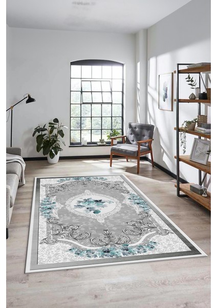 Çiçekli Klasik Desen Dijital Kaymaz Taban Yıkanabilir Yolluk Mutfak Salon Halısı, Klasik-16-Mavi, modelleri